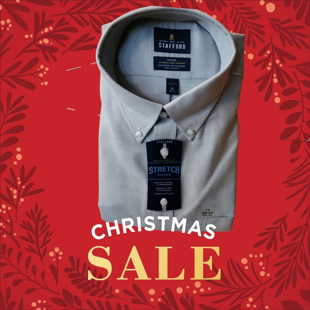 Men's NWT Stafford Travel Wrinkle Free Oxford Size 17 36-37
